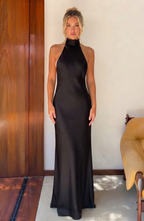 Backless Halter Neck Tie Maxi Dress - Women's Formal Open Back Gown
