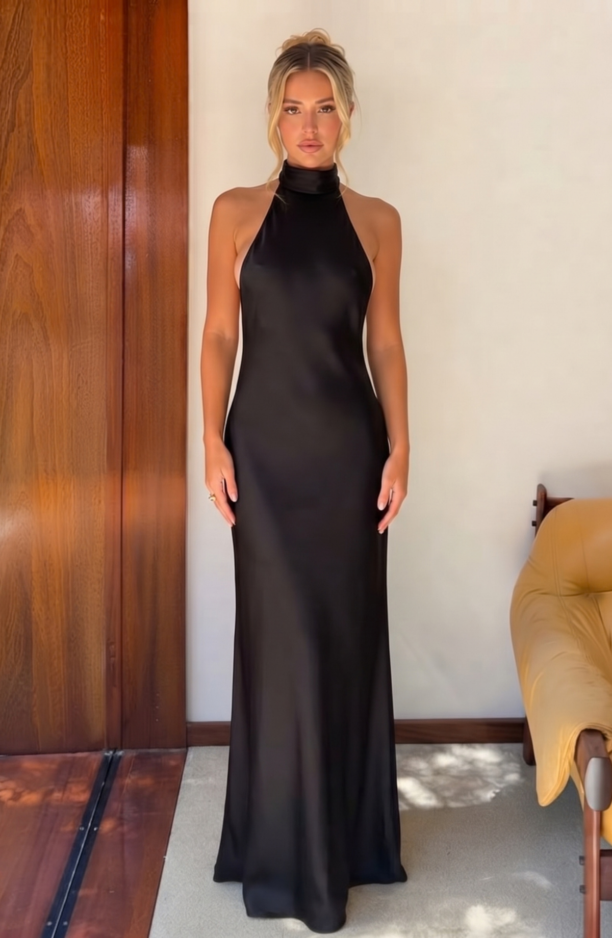 Backless Halter Neck Tie Maxi Dress - Women's Formal Open Back Gown
