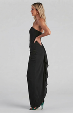 Strapless Draped High Slit Maxi Dress - Women's Formal Evening Gown