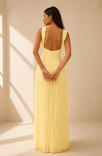 Elegant Pleated V-Neck Maxi Dress for Women