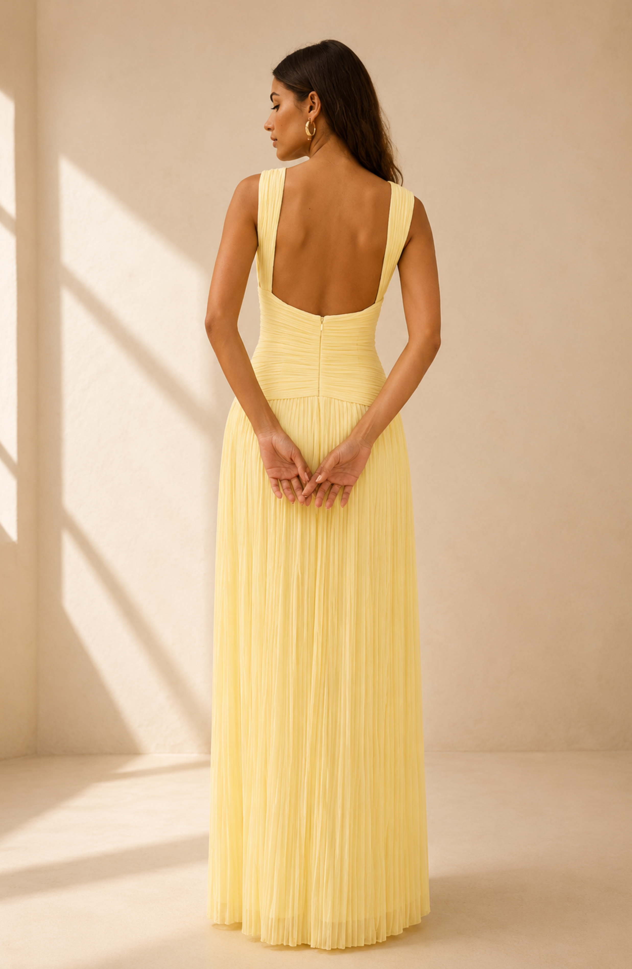 Elegant Pleated V-Neck Maxi Dress for Women