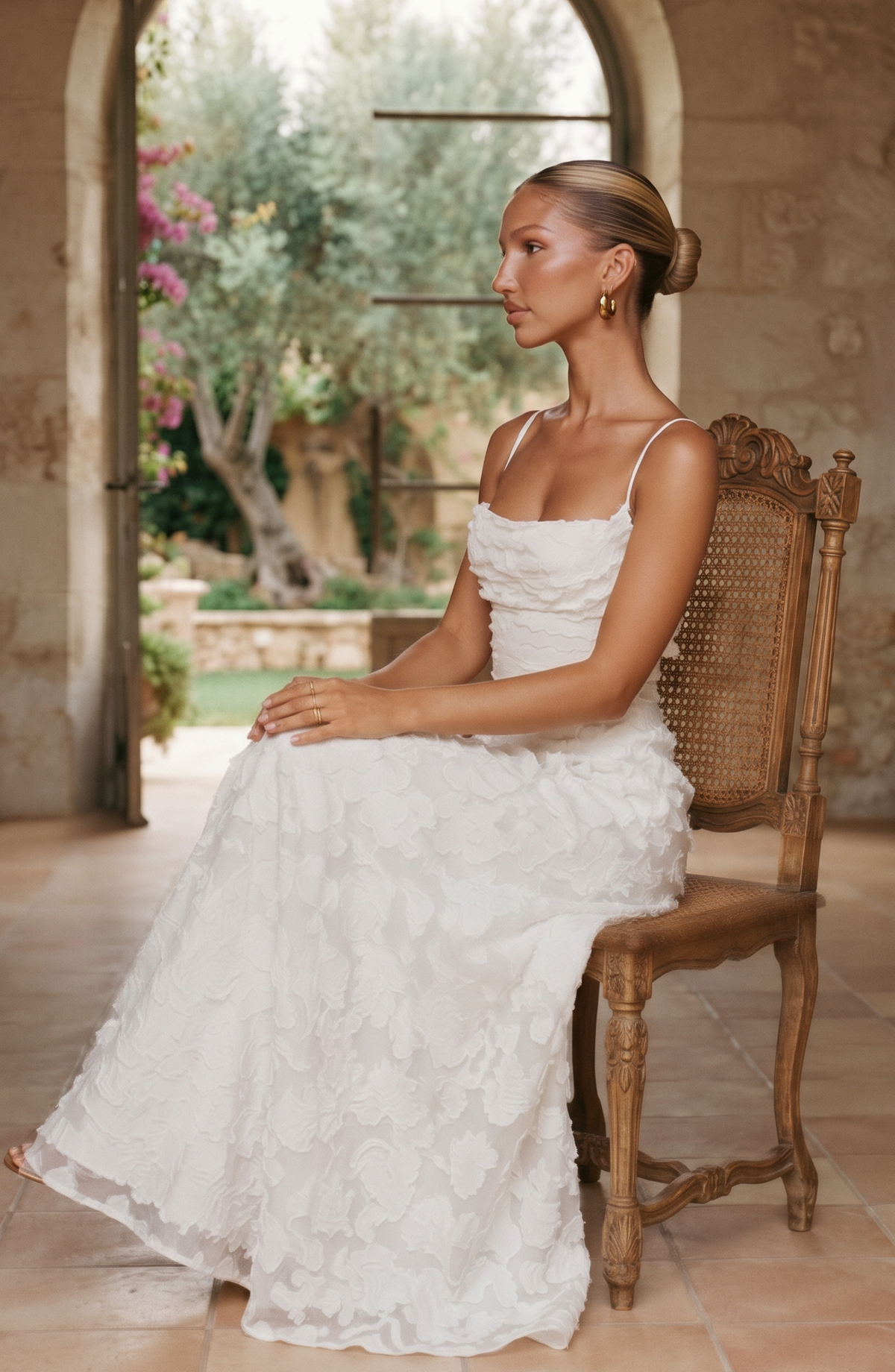 Floral Lace Spaghetti Strap Maxi Dress - Women's Cowl Neck Evening Gown