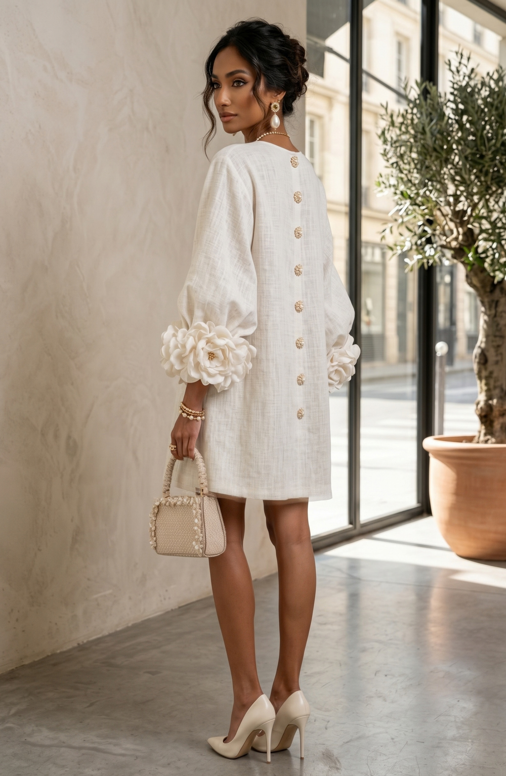 Floral Button Front Mini Dress with Statement Sleeves – Women's Casual Dress