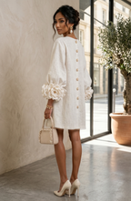 Floral Button Front Mini Dress with Statement Sleeves – Women's Casual Dress