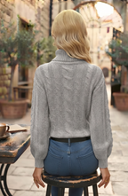 Turtleneck Cable Knit Pullover Sweater - Women's Long Sleeve Fall Jumper