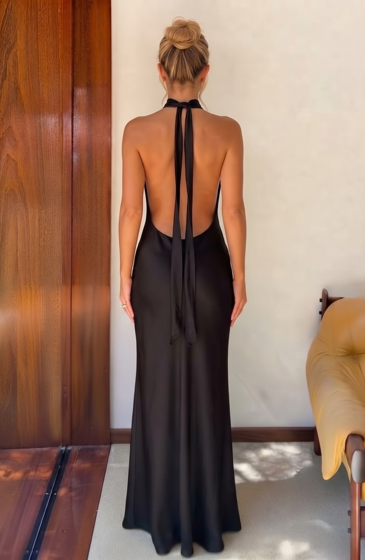 Backless Halter Neck Tie Maxi Dress - Women's Formal Open Back Gown